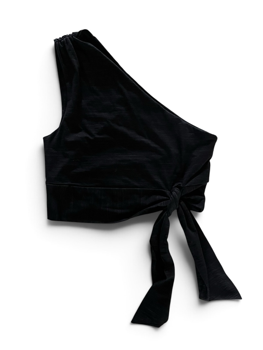 One-Shoulder Black Tie-Waist Crop Top